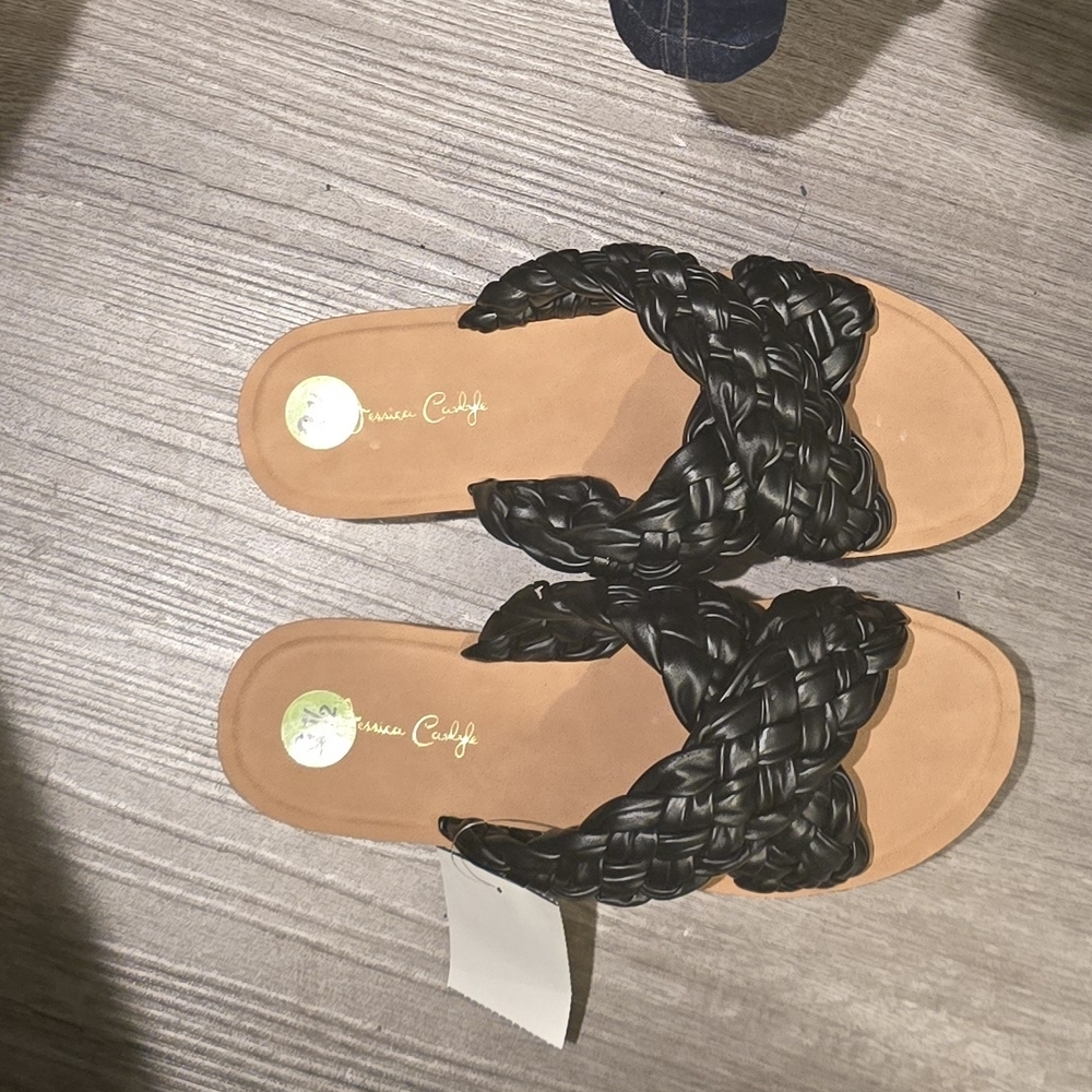 Jessica Carlyle black braided espadrille platform sandals